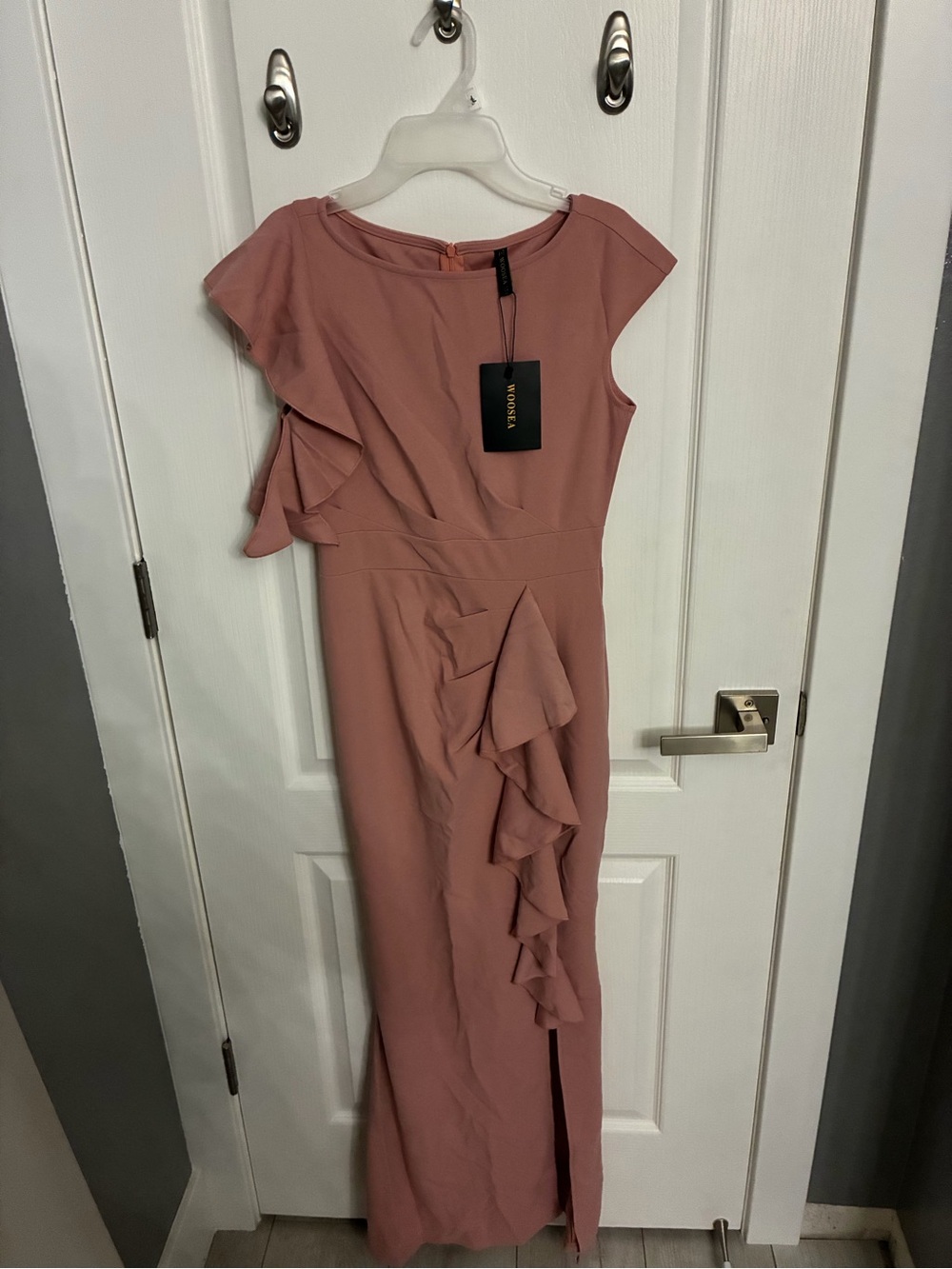 Woosea One-Shoulder Ruffle Gown in Dusty Rose